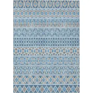 Photo of Sky Blue And Denim Blue Quatrefoil Washable Indoor Outdoor Area Rug