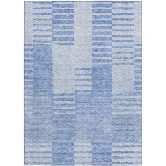 Sky Blue And Denim Blue Striped Washable Indoor Outdoor Area Rug Photo 6