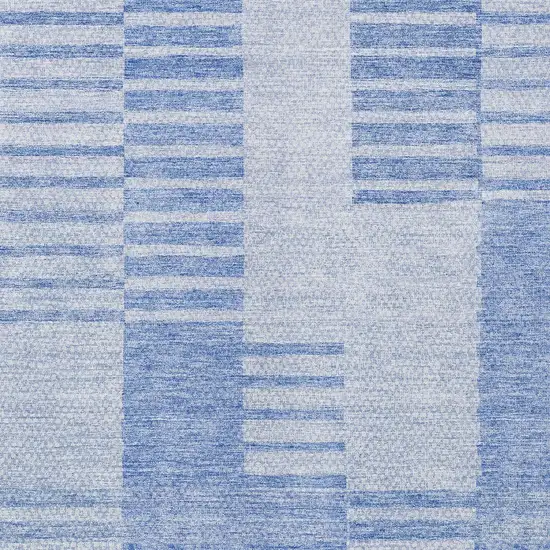 Sky Blue And Denim Blue Striped Washable Indoor Outdoor Area Rug Photo 5