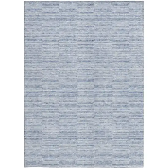 Sky Blue And Denim Blue Striped Washable Indoor Outdoor Area Rug Photo 7