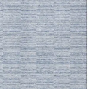 Photo of Sky Blue And Denim Blue Striped Washable Indoor Outdoor Area Rug