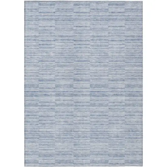 Sky Blue And Denim Blue Striped Washable Indoor Outdoor Area Rug Photo 2