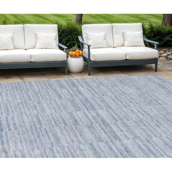 Sky Blue And Denim Blue Striped Washable Indoor Outdoor Area Rug Photo 1