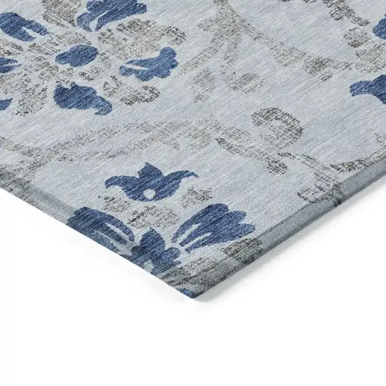 Sky Blue And Gray Floral Washable Indoor Outdoor Area Rug Photo 2