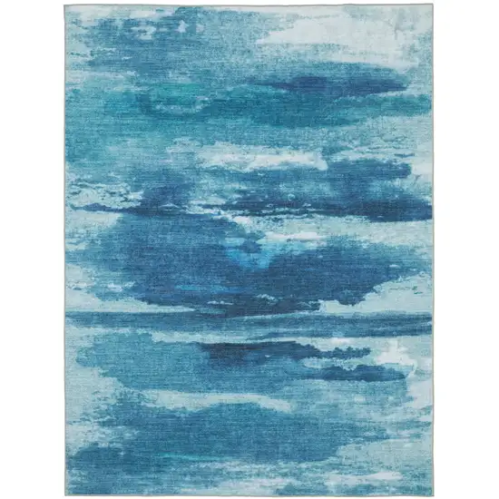 Sky Blue And Ivory Abstract Distressed Area Rug Photo 7