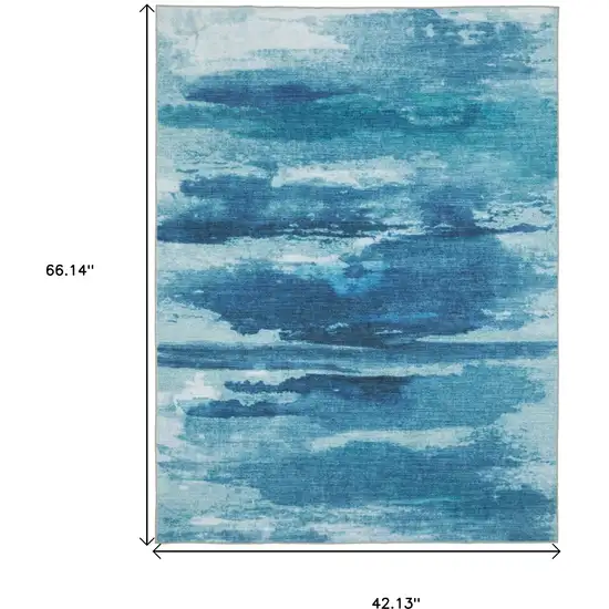 Sky Blue And Ivory Abstract Distressed Area Rug Photo 3