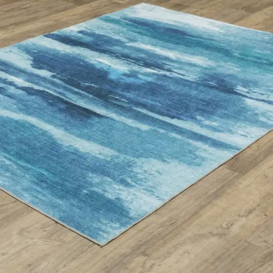 Sky Blue And Ivory Abstract Distressed Area Rug Photo 4