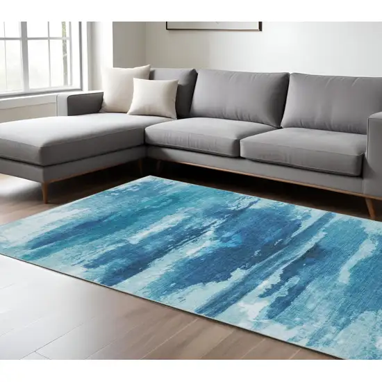 Sky Blue And Ivory Abstract Distressed Area Rug Photo 1