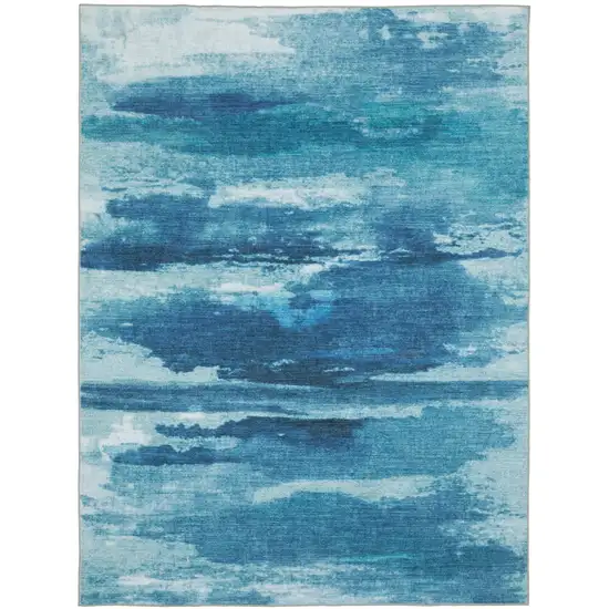 Sky Blue And Ivory Abstract Distressed Area Rug Photo 2