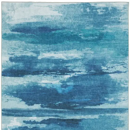 Sky Blue And Ivory Abstract Distressed Area Rug Photo 5