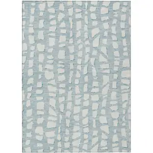 Photo of Sky Blue And Ivory Abstract Washable Indoor Outdoor Area Rug