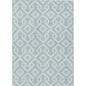 Photo of Sky Blue And Ivory Geometric Washable Indoor Outdoor Area Rug