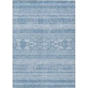 Photo of Sky Blue And Ivory Southwestern Washable Indoor Outdoor Area Rug