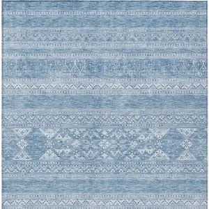 Photo of Sky Blue And Ivory Southwestern Washable Indoor Outdoor Area Rug