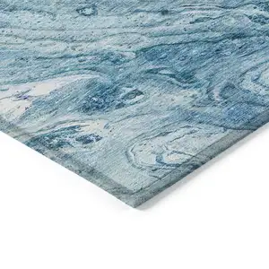 Photo of Sky Blue And Navy Blue Abstract Washable Indoor Outdoor Area Rug