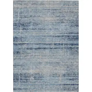 Photo of Sky Blue And Navy Blue Abstract Washable Indoor Outdoor Area Rug