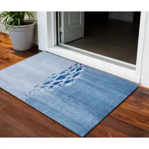 Photo of Sky Blue And Navy Blue Nautical Washable Indoor Outdoor Area Rug