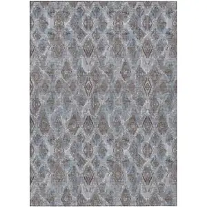 Photo of Sky Blue And Silver Geometric Washable Indoor Outdoor Area Rug