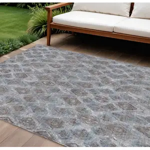 Photo of Sky Blue And Silver Geometric Washable Indoor Outdoor Area Rug