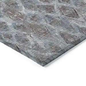 Photo of Sky Blue And Silver Geometric Washable Indoor Outdoor Area Rug