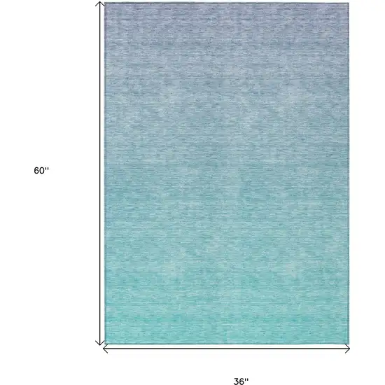 Sky Blue And Teal Blue Ombre Washable Indoor Outdoor Area Rug Photo 3