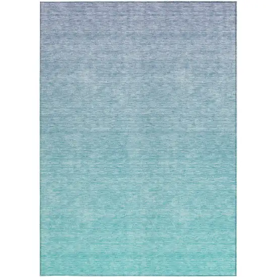 Sky Blue And Teal Blue Ombre Washable Indoor Outdoor Area Rug Photo 6