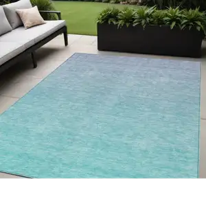 Photo of Sky Blue And Teal Blue Ombre Washable Indoor Outdoor Area Rug