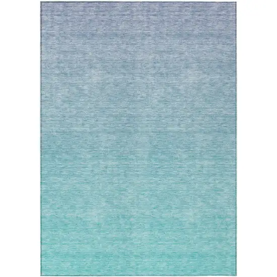 Sky Blue And Teal Blue Ombre Washable Indoor Outdoor Area Rug Photo 2