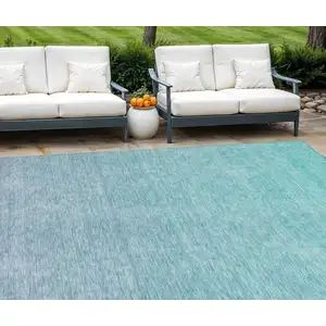 Photo of Sky Blue And Teal Blue Ombre Washable Indoor Outdoor Area Rug