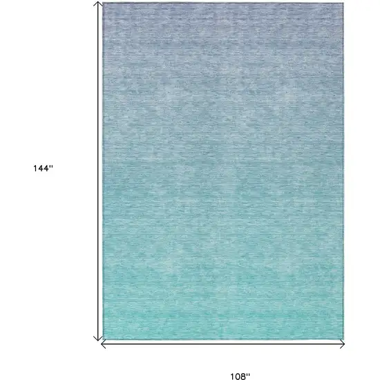 Sky Blue And Teal Blue Ombre Washable Indoor Outdoor Area Rug Photo 3