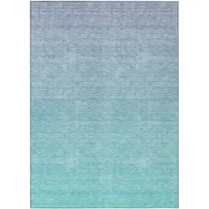 Photo of Sky Blue And Teal Blue Ombre Washable Indoor Outdoor Area Rug