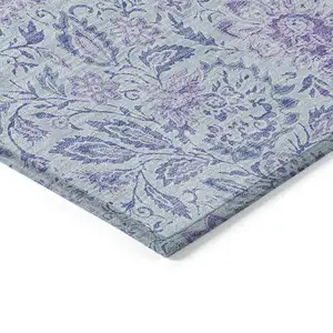 Photo of Sky Blue Blue And Purple Floral Washable Indoor Outdoor Area Rug