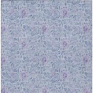 Photo of Sky Blue Blue And Purple Floral Washable Indoor Outdoor Area Rug