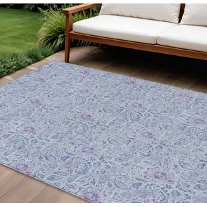 Photo of Sky Blue Blue And Purple Floral Washable Indoor Outdoor Area Rug