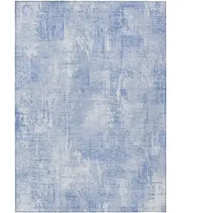 Photo of Sky Blue Denim Blue And Ivory Abstract Washable Indoor Outdoor Area Rug