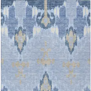 Photo of Sky Blue Denim Blue And Ivory Ikat Washable Indoor Outdoor Area Rug