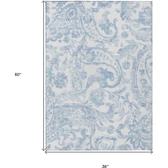 Sky Blue Denim Blue And Ivory Paisley Washable Indoor Outdoor Area Rug Photo 3