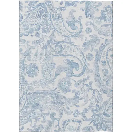 Sky Blue Denim Blue And Ivory Paisley Washable Indoor Outdoor Area Rug Photo 2