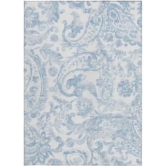 Sky Blue Denim Blue And Ivory Paisley Washable Indoor Outdoor Area Rug Photo 7