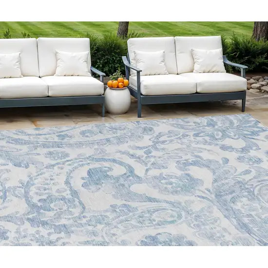 Sky Blue Denim Blue And Ivory Paisley Washable Indoor Outdoor Area Rug Photo 1