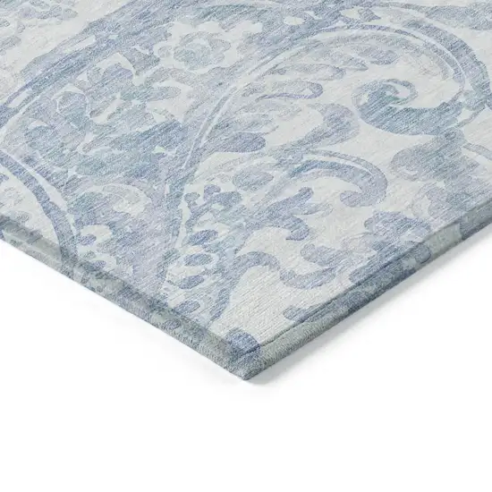 Sky Blue Denim Blue And Ivory Paisley Washable Indoor Outdoor Area Rug Photo 5