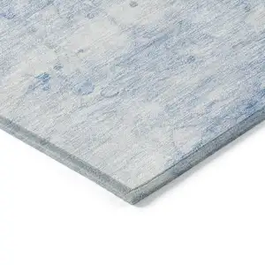 Photo of Sky Blue Denim Blue And Silver Abstract Washable Indoor Outdoor Area Rug