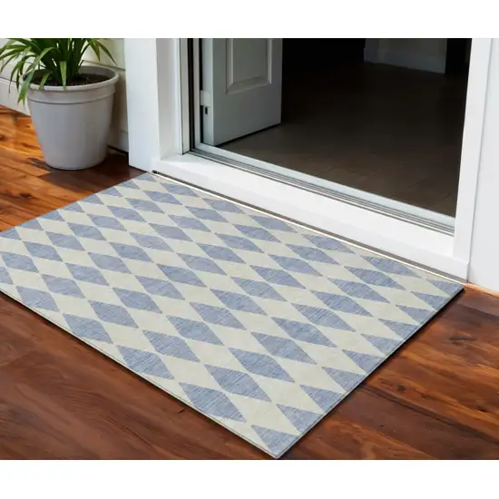 Sky Blue Geometric Washable Indoor Outdoor Area Rug Photo 1