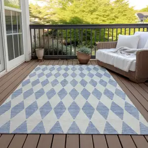 Photo of Sky Blue Geometric Washable Indoor Outdoor Area Rug