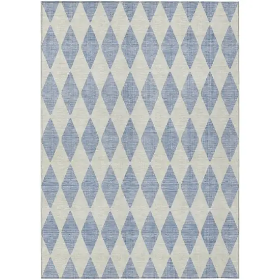 Sky Blue Geometric Washable Indoor Outdoor Area Rug Photo 2