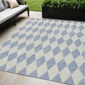 Photo of Sky Blue Geometric Washable Indoor Outdoor Area Rug