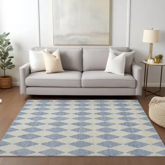 Sky Blue Geometric Washable Indoor Outdoor Area Rug Photo 7