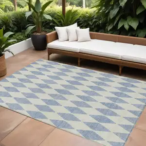 Photo of Sky Blue Geometric Washable Indoor Outdoor Area Rug