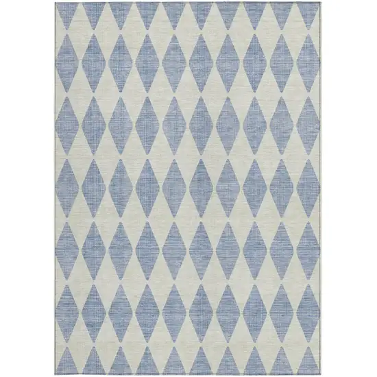 Sky Blue And Ivory Geometric Washable Indoor Outdoor Area Rug Photo 5