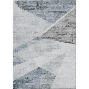 Photo of Sky Blue Gray And Charcoal Abstract Washable Indoor Outdoor Area Rug